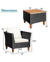 Gouun 3 Pieces Outdoor Patio Rattan Furniture Set with Table