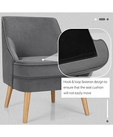 Gouun Mid Century Velvet Accent Chair with Rubber Wood Legs for Bedroom
