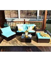 Gouun 5 Pieces Patio Rattan Furniture Set with Table