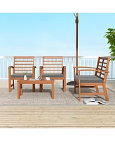 Gouun 4 Pieces Outdoor Furniture Set with Stable Acacia Wood Frame