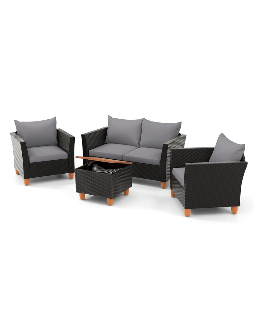 Gouun 4 Pieces Outdoor Conversation Set with Storage Table