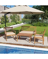 Gouun 4 Piece Wood Patio Furniture with Armchairs Loveseat and Table-Off