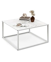 Gouun Modern Glass Square Table with Metal Frame for Living Room