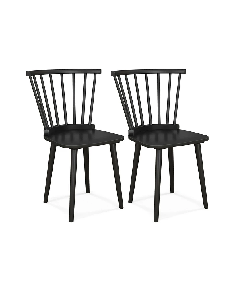 Gouun Windsor Dining Chairs Set of 2 Rubber Wood Kitchen Chairs with Spindle Back