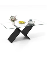 Gouun 47 Inch Rectangle Glass Table Modern Center Table with Tempered Glass Tabletop
