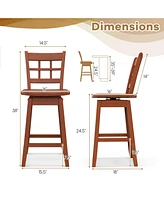 Gouun Counter Height Barstools Set of 2 with 6-Grid Hollow Back and Seat