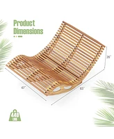 Gouun Slatted Acacia 2-Seat Patio Dual Rocker Sunbed Wood Lounger with Ergonomic Curved Seat