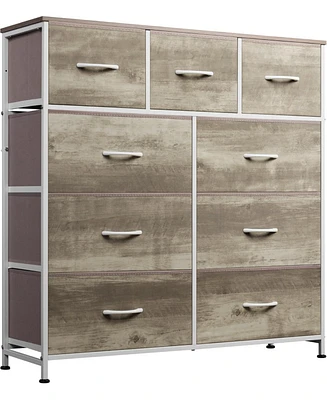 Wlive 9 Drawer Dressers for Bedroom Tall Dresser Closet Living Room Hallway Furniture Organizer Storage Tower with Fabric