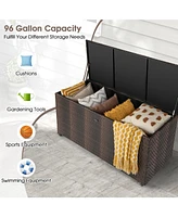 Gouun 96 Gallon Pe Wicker Outdoor Storage Box with 4 Wheels