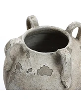 LuxenHome Rustic Gray with White Terracotta 10-Inch Round Vase with Handles