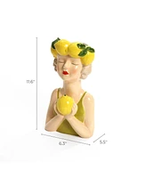 LuxenHome Lady Lemons Ceramic 11.6-Inch Tall Sculpture Vase