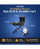 Razor Griddle Portable 4 Burner 40,000 Btu Gas Grill and Griddle Cart with Lid