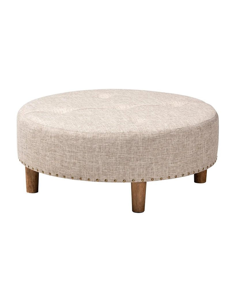 Baxton Studio Vinet Modern and Contemporary Beige Fabric Upholstered Natural Wood Cocktail Ottoman