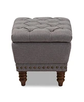 Baxton Studio Annabelle Modern and Contemporary Light Grey Fabric Upholstered Walnut Wood Finished Button-Tufted Storage Ottoman
