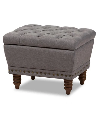 Baxton Studio Annabelle Modern and Contemporary Light Grey Fabric Upholstered Walnut Wood Finished Button-Tufted Storage Ottoman