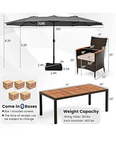 Gouun 11 Pieces Patio Dining Set with 15 Feet Double-Sided Patio Umbrella and Base
