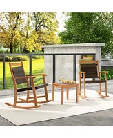 Gouun 3 Pieces Acacia Wood Patio Rocking Chair Set with Side Table