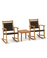 Gouun 3 Pieces Acacia Wood Patio Rocking Chair Set with Side Table