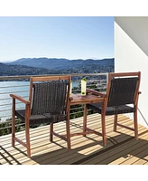 Gouun 2-Seat Patio Rattan Acacia Wood Chair with Table