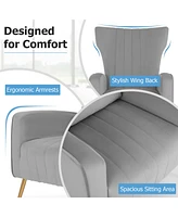 Gouun Velvet Upholstered Wingback Chair with Lumbar Pillow and Metal Legs