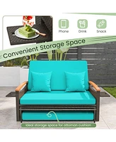 Gouun Outdoor Wicker Daybed with Folding Panels and Storage Ottoman