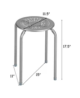 Gouun 6-Pack Stackable Multifunctional Daisy Design Backless Round Metal Stool Set