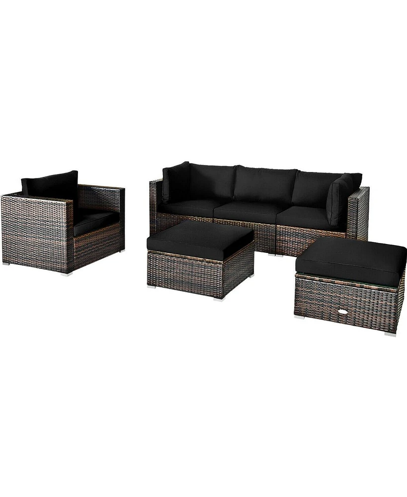 Gouun 6 Pcs Patio Rattan Furniture Set with Sectional Cushion