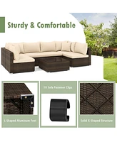 Gouun 7 Pieces Patio Rattan Furniture Set with Sectional Sofa Cushions