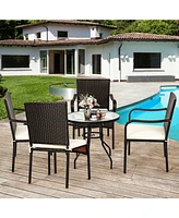 Gouun Set of 4 Patio Rattan Stackable Dining Chair with Cushioned Armrest for Garden