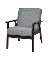 Gouun Solid Rubber Wood Fabric Accent Armchair