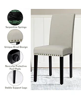 Gouun Set of 2 Fabric Upholstered Dining Chairs with Nailhead Sage