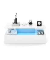 Gymax Led Coffee Table 2-Tier High Glossy with Adjustable Light & Remote Control White