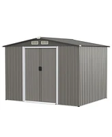 Gouun 8 x 6 Feet Galvanized Steel Storage Shed for Garden Yard