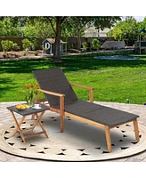 Gouun 2 Pieces Patio Chaise Lounge and Table Set with 4-Level Adjustable Backrest