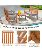 Gouun 4 Piece Patio Wood Furniture Set Acacia Wood Sofa Set with Loveseat
