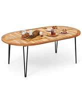 Gouun 79-Inch Oval Acacia Wood Patio Dining Table with Umbrella Hole for 8 People