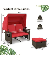 Gouun Outdoor Patio Rattan Daybed with Retractable Canopy and Adjustable Backrests