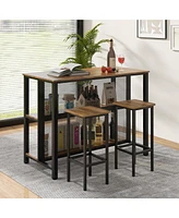 Gouun 36 Inch 3-Tier Bar Table with Storage Metal Frame Adjustable Foot Pads for Dining Room