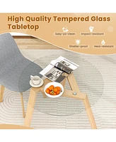 Gouun 36 Inches Round Glass Dining Table for 4 with Rubber Wood Frame