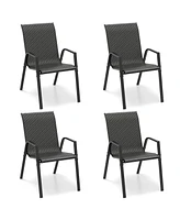 Gouun 4 Piece Patio Rattan Dining Chairs with Wicker Woven Seat and Back for Backyard Front Porch