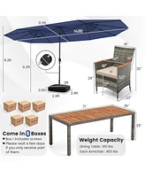 Gouun 11 Pieces Patio Dining Set with 15 Feet Double-Sided Patio Umbrella Base Included