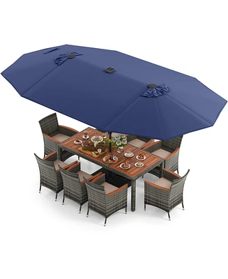 Gouun 11 Pieces Patio Dining Set with 15 Feet Double-Sided Patio Umbrella Base Included
