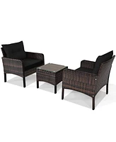 Gouun 3 Pcs Outdoor Patio Rattan Conversation Set with Seat Cushions