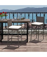 Gouun 4 Pieces Patio Wicker Barstools with Seat Cushion and Footrest-Set of 4