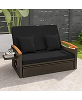Gouun Outdoor Wicker Daybed with Folding Panels and Storage Ottoman