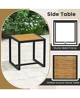 Gouun 3 Piece Patio Conversation Set with Solid Acacia Wood Armrests and Tabletop