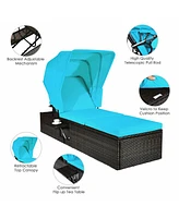 Gouun Outdoor Chaise Lounge Chair with Folding Canopy