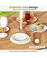 Gouun 63 Inch Rectangular Outdoor Dining Table for 6 People with Acacia Wood Tabletop and Umbrella Hole-63 inches