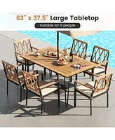 Gouun 63 Inch Rectangular Outdoor Dining Table for 6 People with Acacia Wood Tabletop and Umbrella Hole-63 inches