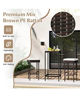 Gouun Patio Rattan Barstools Set of 2 with Footrest and Soft Cushions for Backyard Balcony-2 Pieces